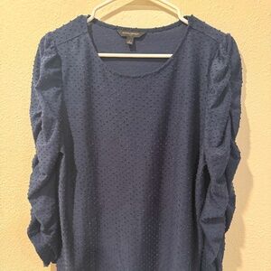 Navy Banana Republic Formal Polkadot Top Long Sleeve Ruched